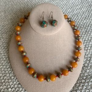 Bedouin Amber Necklace and Earring Set